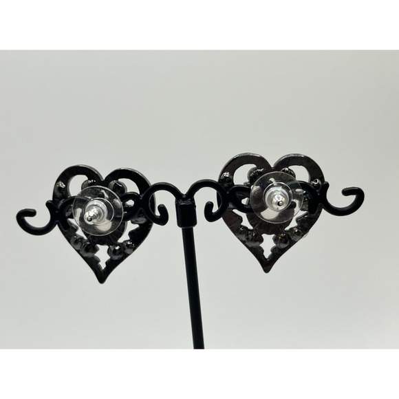 Art Nouveau Lavender Glass Silver-Tone Heart Earrings! - Picture 2 of 8